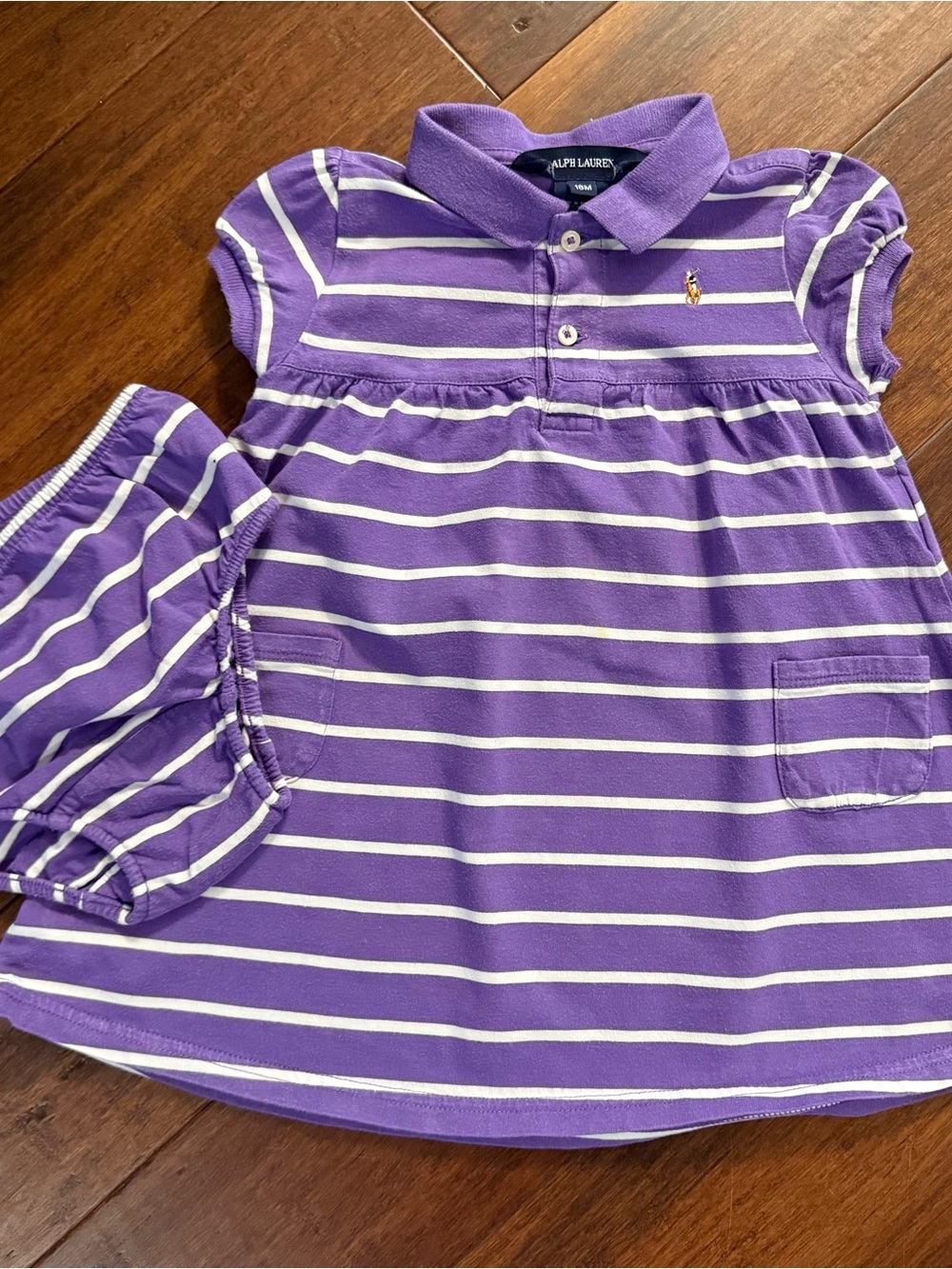 Ralph Lauren Baby Girls 18M Purple Striped Polo Dress & Bloomers Set